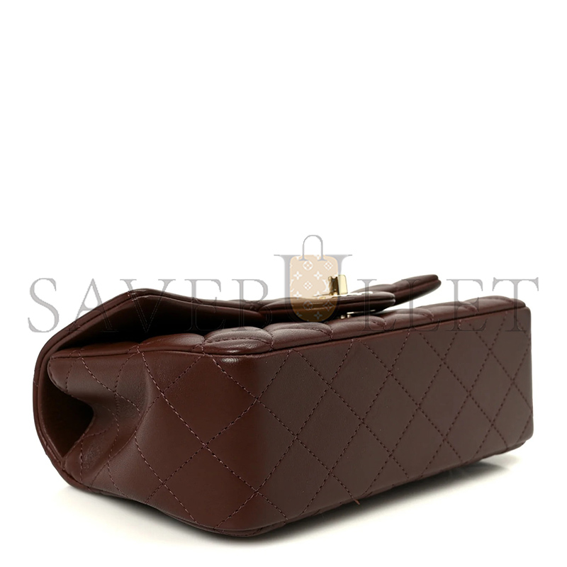 CHANEL LAMBSKIN QUILTED MINI TOP HANDLE RECTANGULAR FLAP DARK BROWN AS2431 (20*12*6cm)